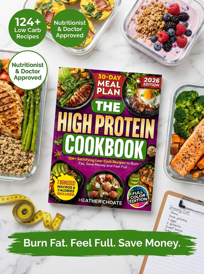 The High Protein Cookbook — 124+ Low-Carb Recipes to Burn Fat, Save Money & Feel Full | 30-Day Meal Plan + Macros Included | Full Color 2026 Edition