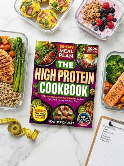 The High Protein Cookbook — 124+ Low-Carb Recipes to Burn Fat, Save Money & Feel Full | 30-Day Meal Plan + Macros Included | Full Color 2026 Edition
