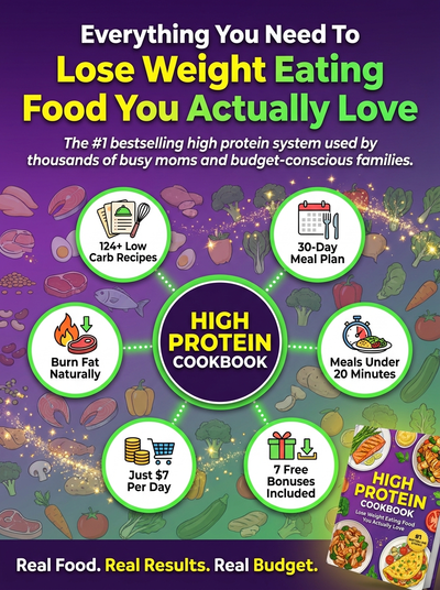 The High Protein Cookbook — 124+ Low-Carb Recipes to Burn Fat, Save Money & Feel Full | 30-Day Meal Plan + Macros Included | Full Color 2026 Edition