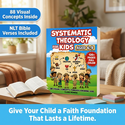 Systematic Theology for Kids Aged 6-9 | 88 Full Color Visual Concepts | NLT Bible Verses & Reflection Questions | By Claire Monroe