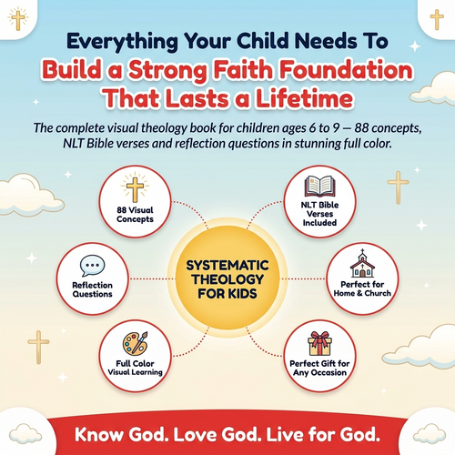 Systematic Theology for Kids Aged 6-9 | 88 Full Color Visual Concepts | NLT Bible Verses & Reflection Questions | By Claire Monroe
