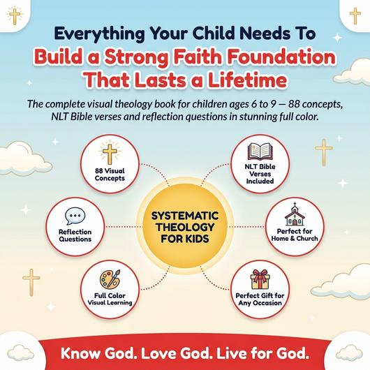 Systematic Theology for Kids Aged 6-9 | 88 Full Color Visual Concepts | NLT Bible Verses & Reflection Questions | By Claire Monroe