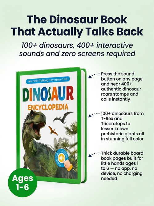 Talking Dinosaur Encyclopedia for Kids | 100+ Dinosaurs & 400+ Interactive Sounds | Earth Overlord Learning Book | Children's Sound Encyclopedia with Touch Activation